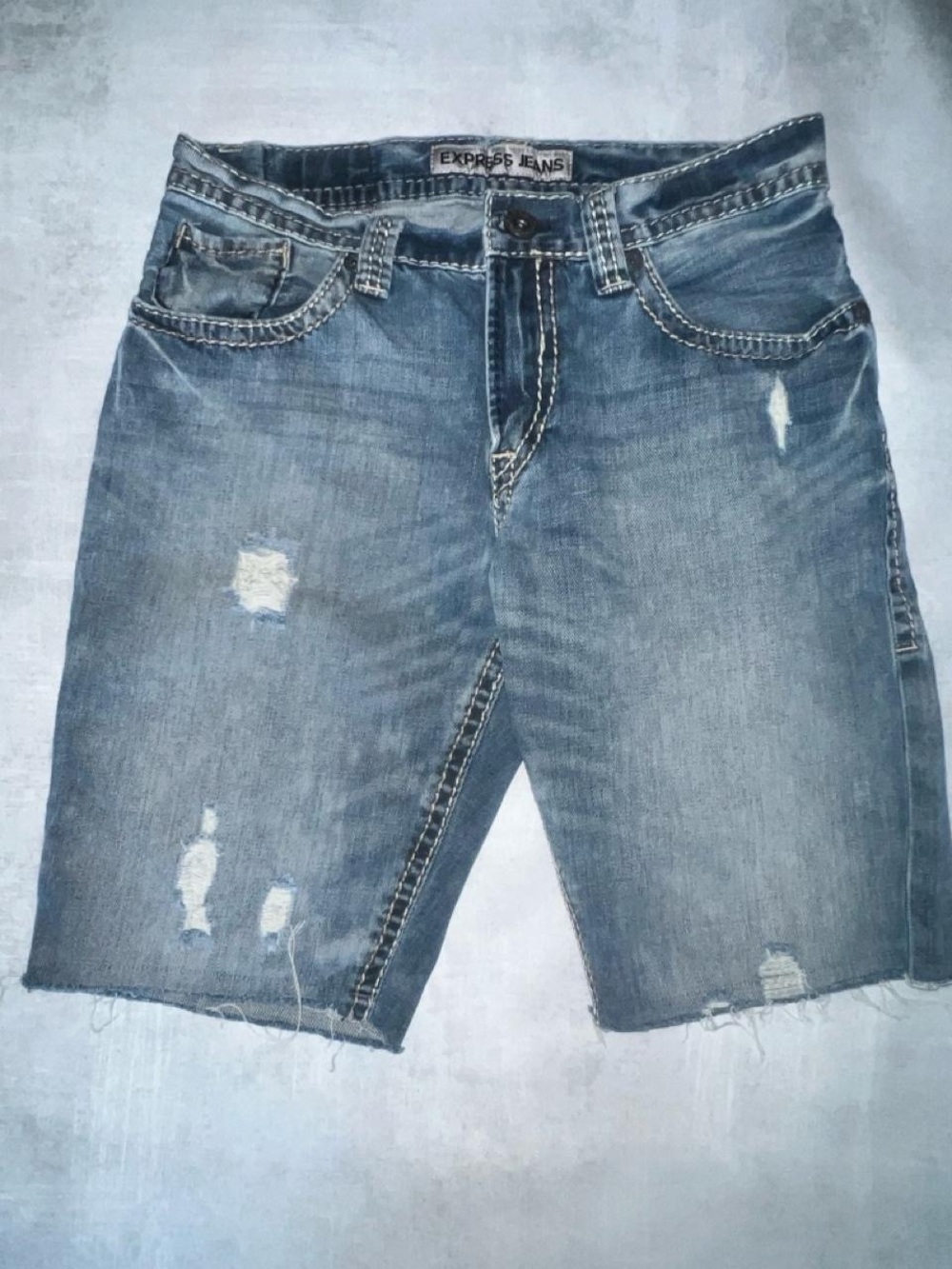 Express Men’s Distressed Denim Jean Shorts - Light Blue